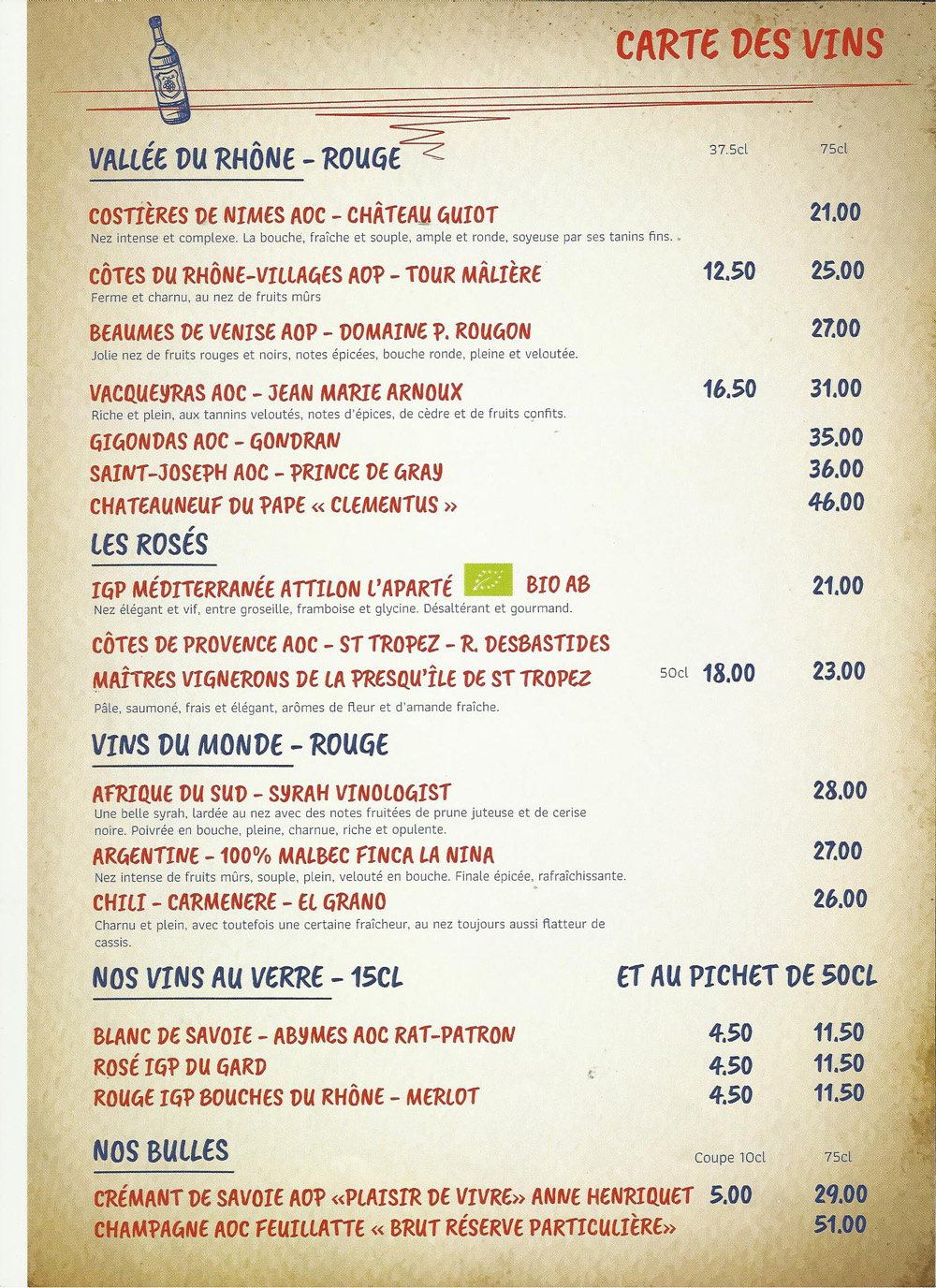 menu Restaurant Valloire